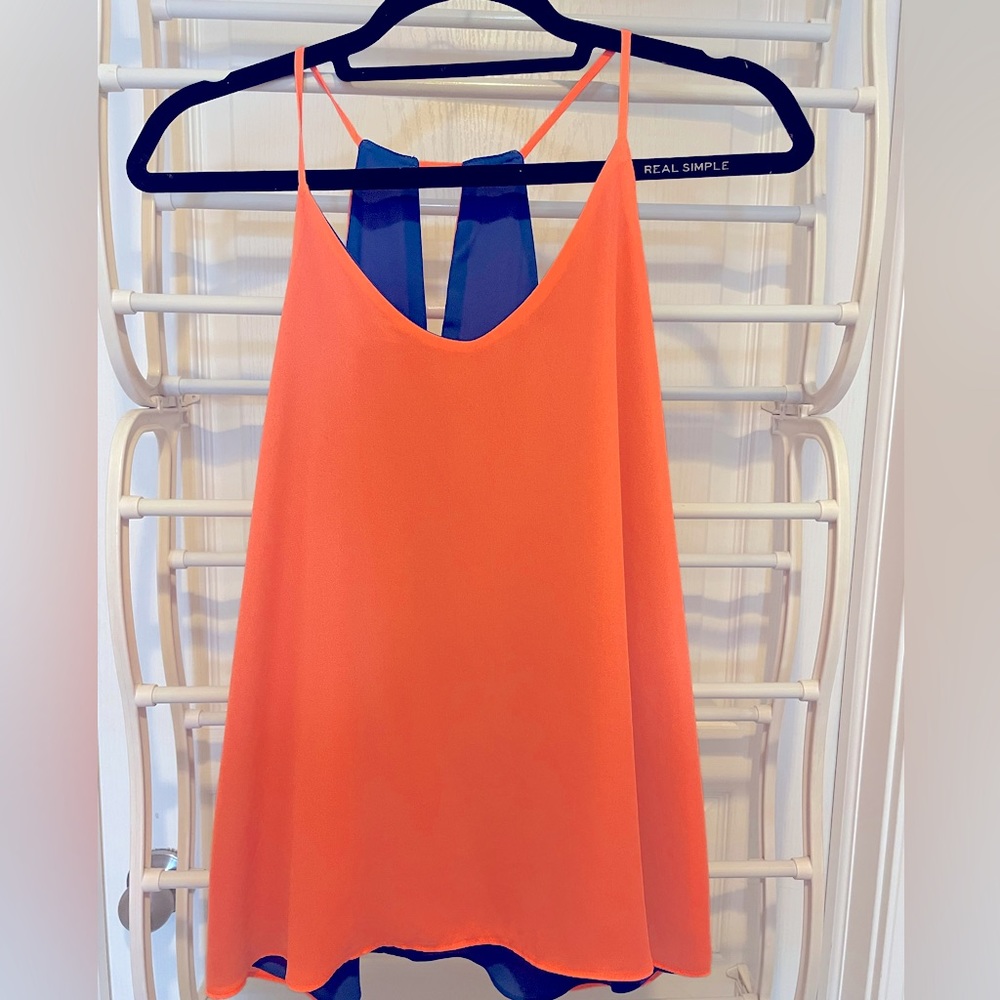 Coral and Blue Flowy Blouse.